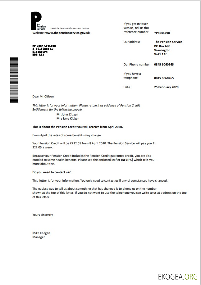 The Pension Service utility bill template in Word and PDF format